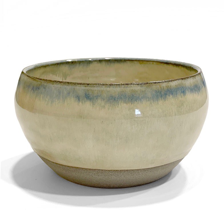 Rounded iron lustre bowl with a blue-green band at the rim
